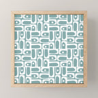 Mid Century Modern Piquet Multi Geometric Pattern Vintage Blue Spruce and White Mini Art Print Gallery Image 1