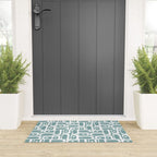 Mid Century Modern Piquet Multi Geometric Pattern Vintage Blue Spruce and White Welcome Mat Gallery Image 3