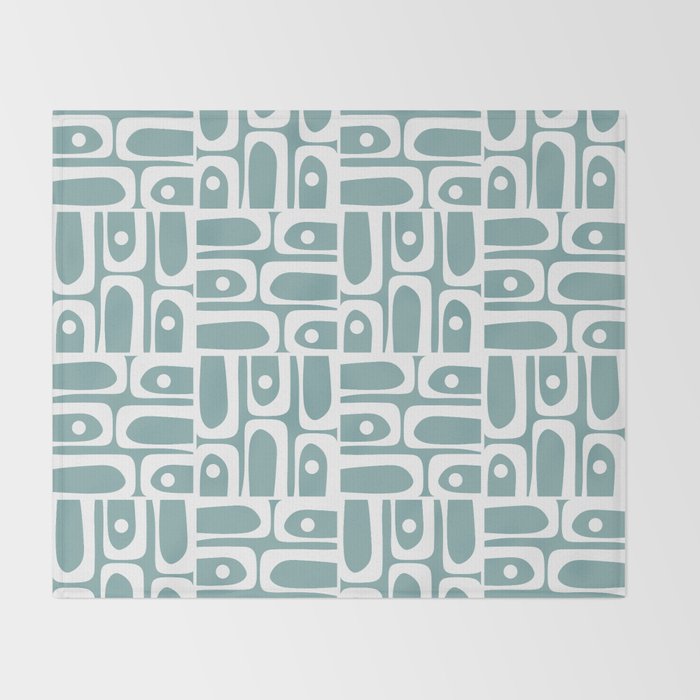 Mid Century Modern Piquet Multi Geometric Pattern Vintage Blue Spruce and White Throw Blanket Gallery Image 2