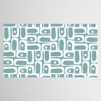 Mid Century Modern Piquet Multi Geometric Pattern Vintage Blue Spruce and White Tablecloth Gallery Image 2