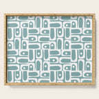 Mid Century Modern Piquet Multi Geometric Pattern Vintage Blue Spruce and White Serving Tray Gallery Image 1