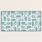Mid Century Modern Piquet Multi Geometric Pattern Vintage Blue Spruce and White Desk Mat Gallery Image 3