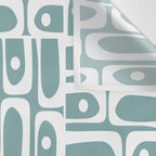 Mid Century Modern Piquet Multi Geometric Pattern Vintage Blue Spruce and White Wall Tapestry Gallery Image 3