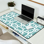 Mid Century Modern Piquet Multi Geometric Pattern Vintage Blue Spruce and White Desk Mat Gallery Image 2