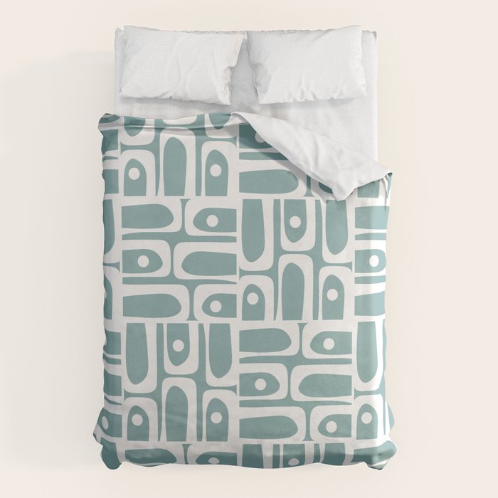 Mid Century Modern Piquet Multi Geometric Pattern Vintage Blue Spruce and White Duvet Cover Gallery Image 6