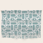 Mid Century Modern Piquet Multi Geometric Pattern Vintage Blue Spruce and White Wall Hanging Gallery Image 1
