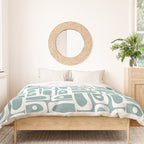 Mid Century Modern Piquet Multi Geometric Pattern Vintage Blue Spruce and White Duvet Cover Gallery Image 3