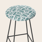 Mid Century Modern Piquet Multi Geometric Pattern Vintage Blue Spruce and White Stool Gallery Image 2
