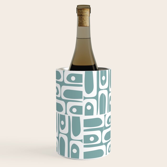 Mid Century Modern Piquet Multi Geometric Pattern Vintage Blue Spruce and White Wine Chiller Gallery Image 1
