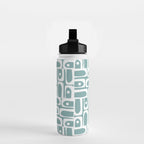 Mid Century Modern Piquet Multi Geometric Pattern Vintage Blue Spruce and White Water Bottle Gallery Image 2
