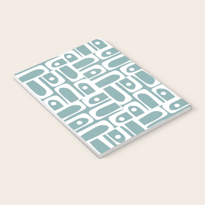 Mid Century Modern Piquet Multi Geometric Pattern Vintage Blue Spruce and White Notebook Gallery Image 3