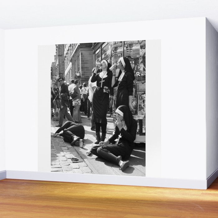 Nuns Photography Rebellious Nuns Drinking and Smoking Poster | Smoking Nuns Vintage Photo -Smoking Wall Mural Gallery Image 2