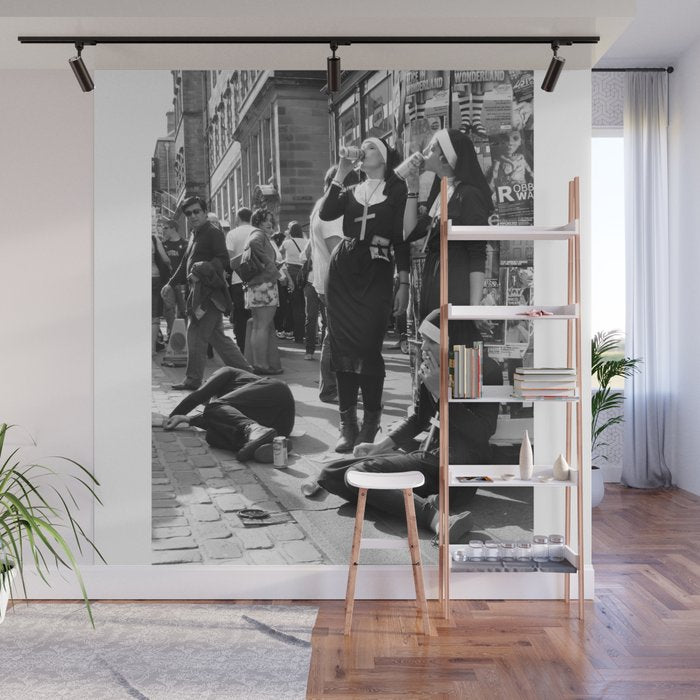 Nuns Photography Rebellious Nuns Drinking and Smoking Poster | Smoking Nuns Vintage Photo -Smoking Wall Mural Gallery Image 1