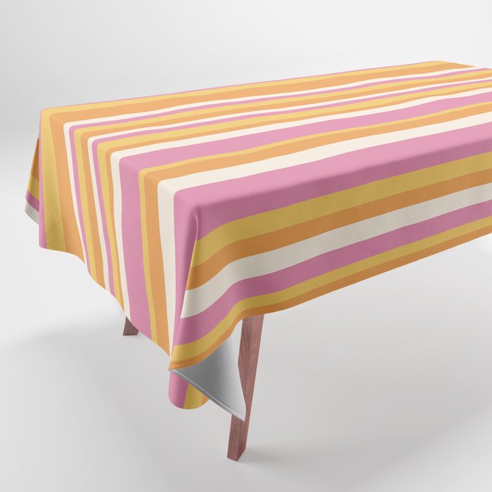 Classic Stripes XXV - Pink Orange Yellow Tablecloth Gallery Image 1