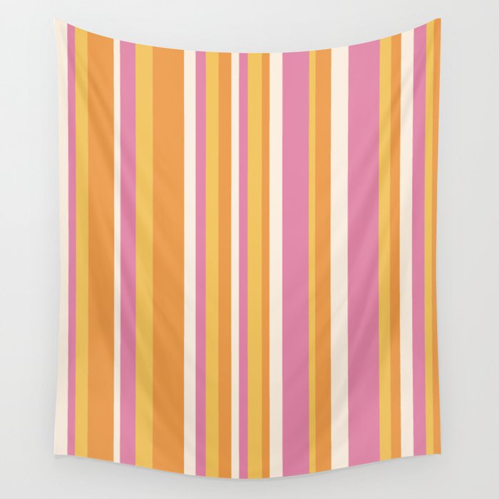 Classic Stripes XXV - Pink Orange Yellow Wall Tapestry Gallery Image 1
