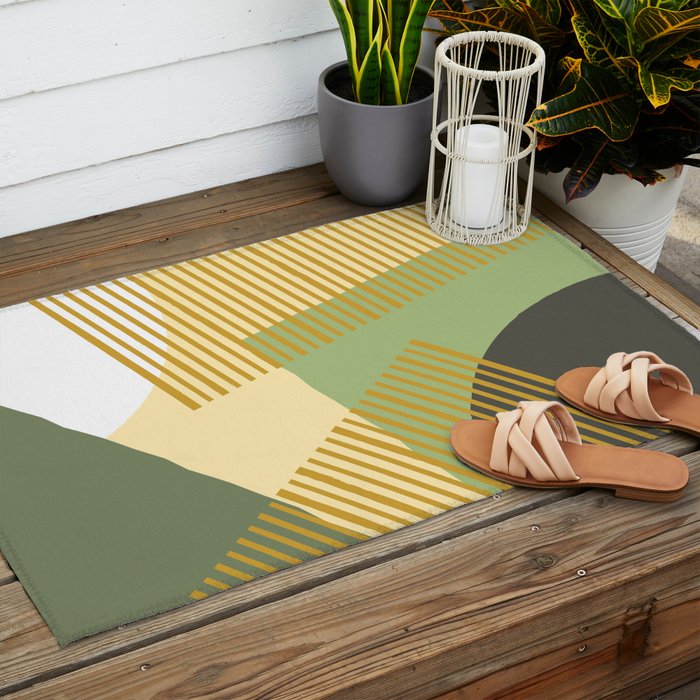 Bloc Lines Half-circle - Yellow Green Outdoor Rug Gallery Image 2