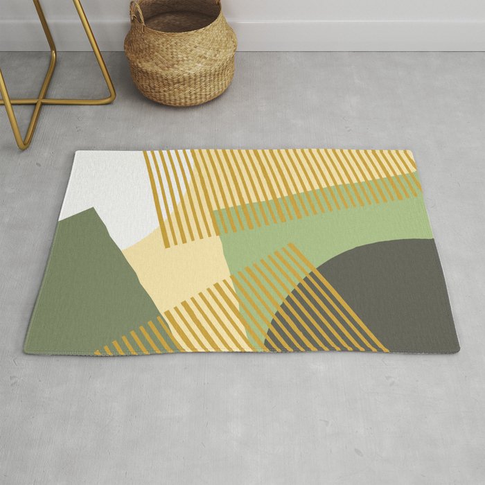 Bloc Lines Half-circle - Yellow Green Rug Gallery Image 1