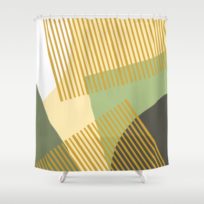 Bloc Lines Half-circle - Yellow Green Shower Curtain Gallery Image 1