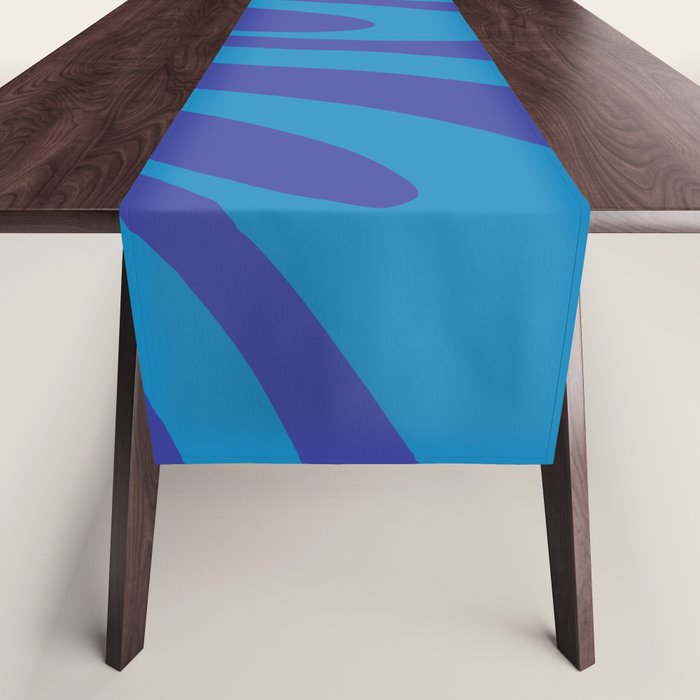 Retro Abstract Pattern Wavy Loops Contemporary Pop Art in Bold Blue Table Runner Gallery Image 1
