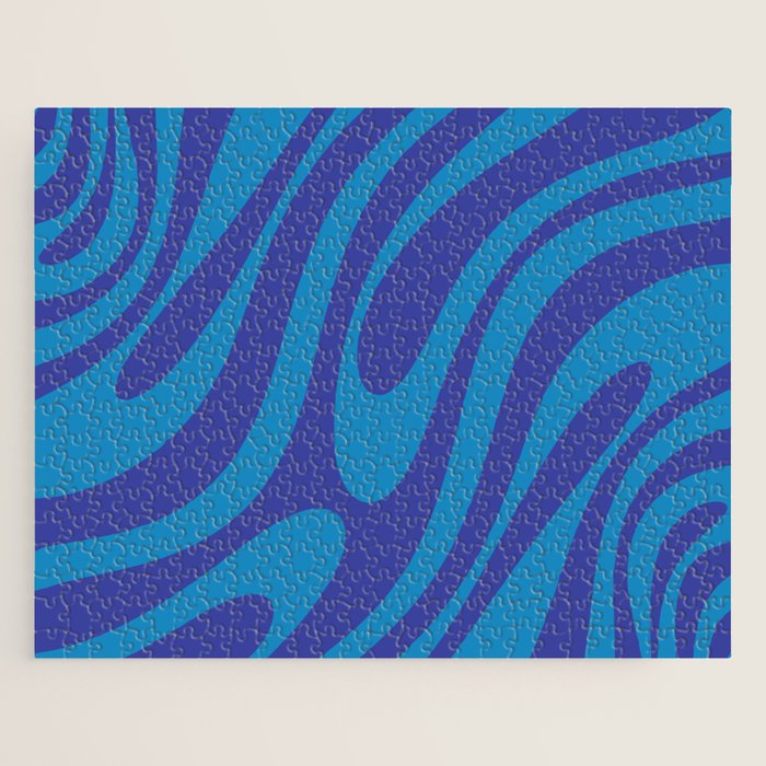 Retro Abstract Pattern Wavy Loops Contemporary Pop Art in Bold Blue Jigsaw Puzzle Gallery Image 1