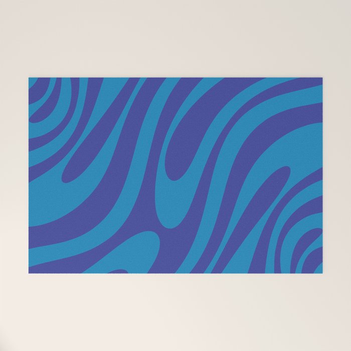 Retro Abstract Pattern Wavy Loops Contemporary Pop Art in Bold Blue Welcome Mat Gallery Image 1