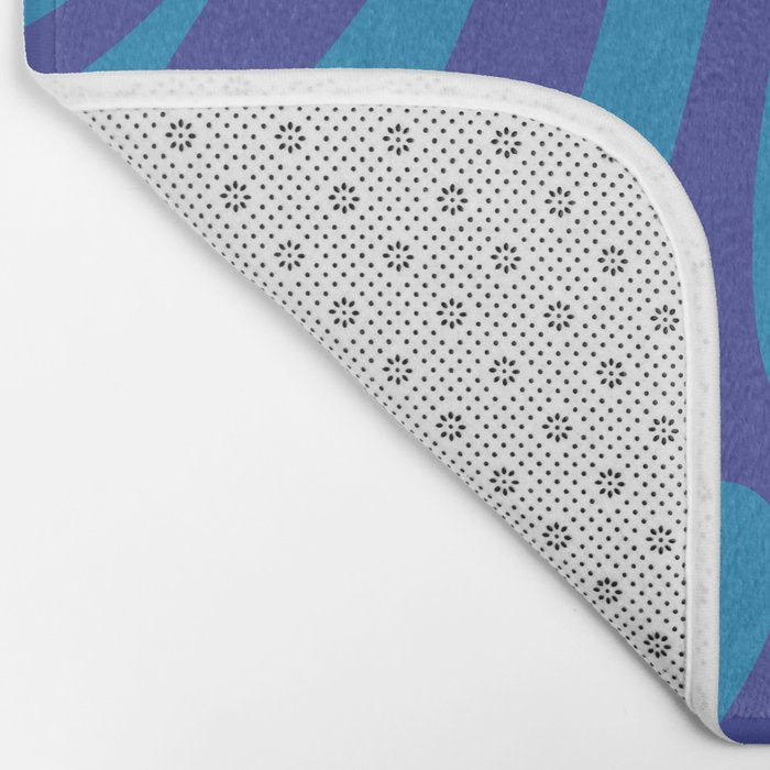 Retro Abstract Pattern Wavy Loops Contemporary Pop Art in Bold Blue Bath Mat Gallery Image 2