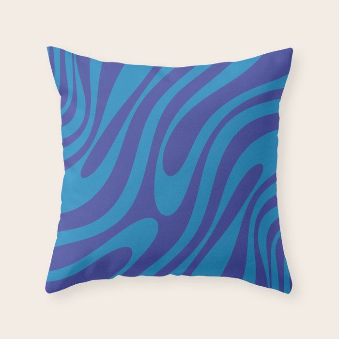 Retro Abstract Pattern Wavy Loops Contemporary Pop Art in Bold Blue Throw Pillow Gallery Image 1