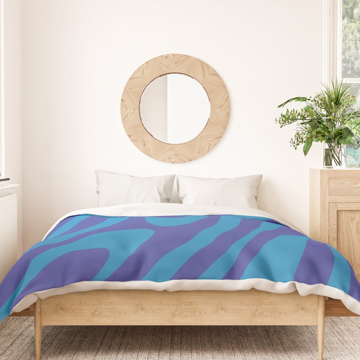 Retro Abstract Pattern Wavy Loops Contemporary Pop Art in Bold Blue Duvet Cover Gallery Image 3