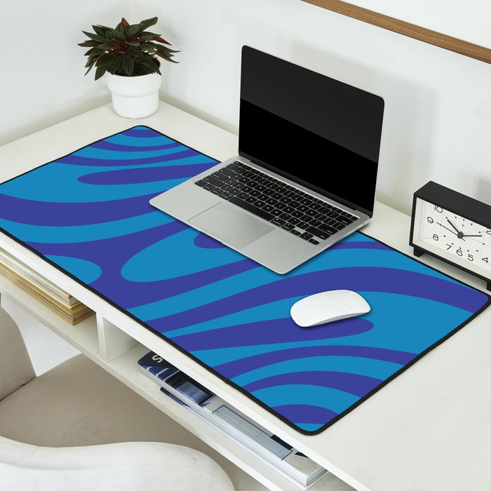 Retro Abstract Pattern Wavy Loops Contemporary Pop Art in Bold Blue Desk Mat Gallery Image 2