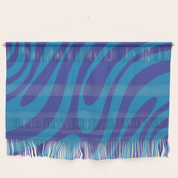 Retro Abstract Pattern Wavy Loops Contemporary Pop Art in Bold Blue Wall Hanging Gallery Image 1