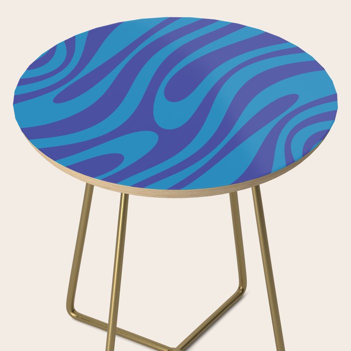 Retro Abstract Pattern Wavy Loops Contemporary Pop Art in Bold Blue Side Table Gallery Image 2