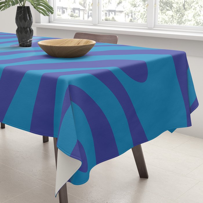 Retro Abstract Pattern Wavy Loops Contemporary Pop Art in Bold Blue Tablecloth Gallery Image 3