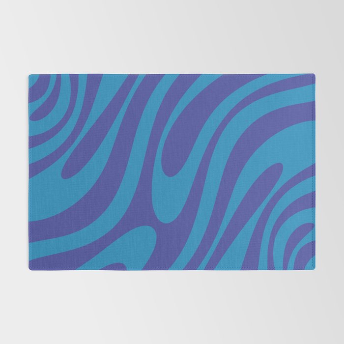 Retro Abstract Pattern Wavy Loops Contemporary Pop Art in Bold Blue Rug Gallery Image 2