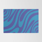 Retro Abstract Pattern Wavy Loops Contemporary Pop Art in Bold Blue Rug Gallery Image 2