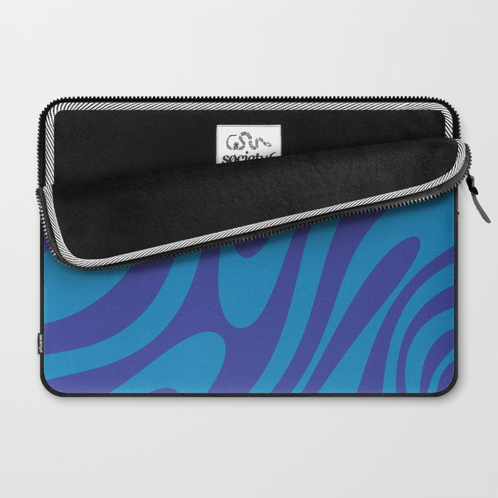 Retro Abstract Pattern Wavy Loops Contemporary Pop Art in Bold Blue Laptop Sleeve Gallery Image 2