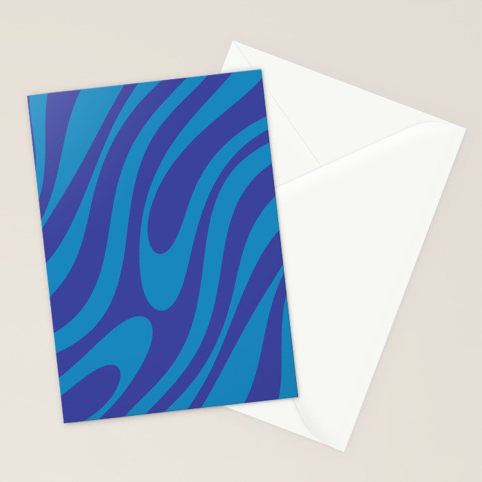 Retro Abstract Pattern Wavy Loops Contemporary Pop Art in Bold Blue Stationery Card Gallery Image 2