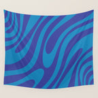 Retro Abstract Pattern Wavy Loops Contemporary Pop Art in Bold Blue Wall Tapestry Gallery Image 4