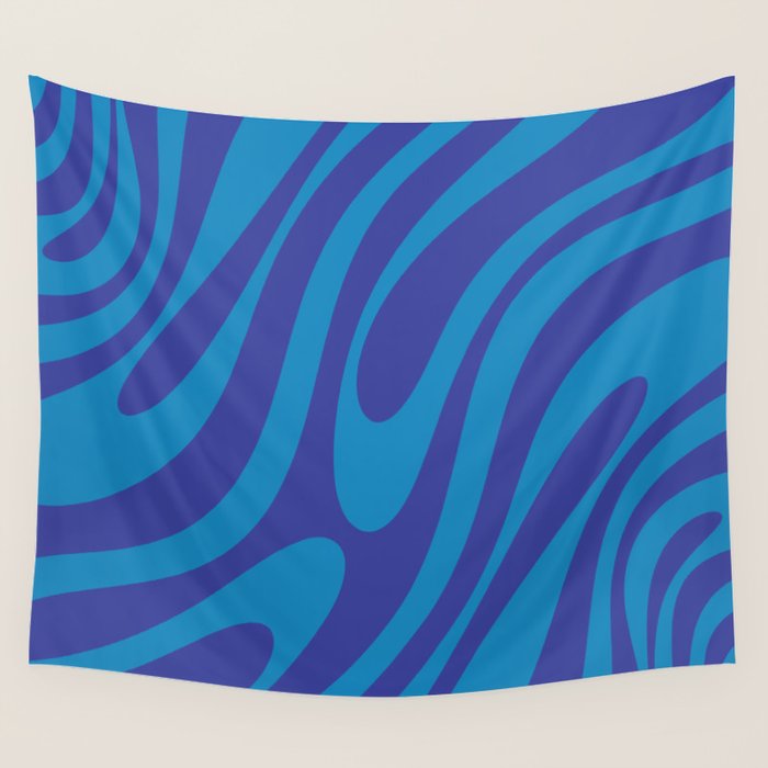 Retro Abstract Pattern Wavy Loops Contemporary Pop Art in Bold Blue Wall Tapestry Gallery Image 4