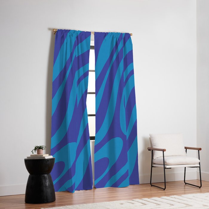 Retro Abstract Pattern Wavy Loops Contemporary Pop Art in Bold Blue Window Curtain Gallery Image 2