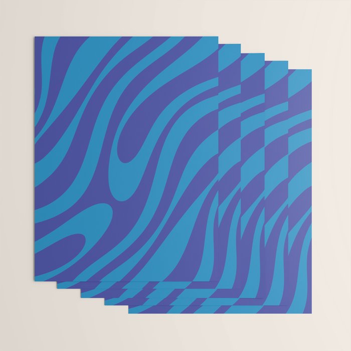 Retro Abstract Pattern Wavy Loops Contemporary Pop Art in Bold Blue Wrapping Paper Gallery Image 3