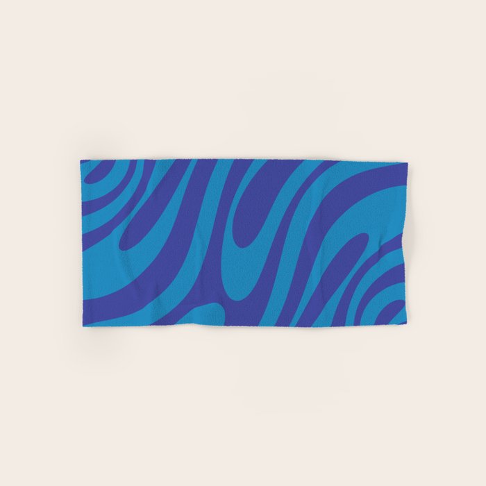 Retro Abstract Pattern Wavy Loops Contemporary Pop Art in Bold Blue Bath Towel Gallery Image 1