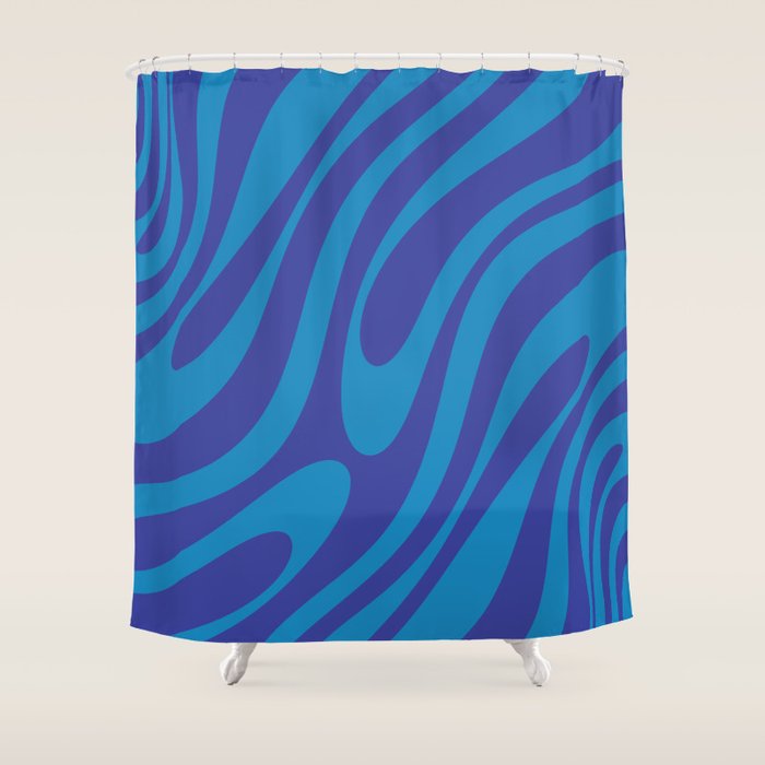Retro Abstract Pattern Wavy Loops Contemporary Pop Art in Bold Blue Shower Curtain Gallery Image 1