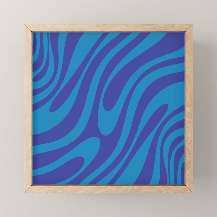 Retro Abstract Pattern Wavy Loops Contemporary Pop Art in Bold Blue Mini Art Print Gallery Image 1