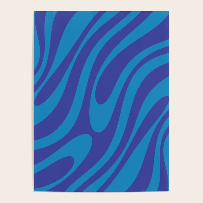 Retro Abstract Pattern Wavy Loops Contemporary Pop Art in Bold Blue Poster Gallery Image 4
