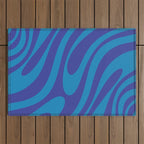 Retro Abstract Pattern Wavy Loops Contemporary Pop Art in Bold Blue Outdoor Rug Gallery Image 1