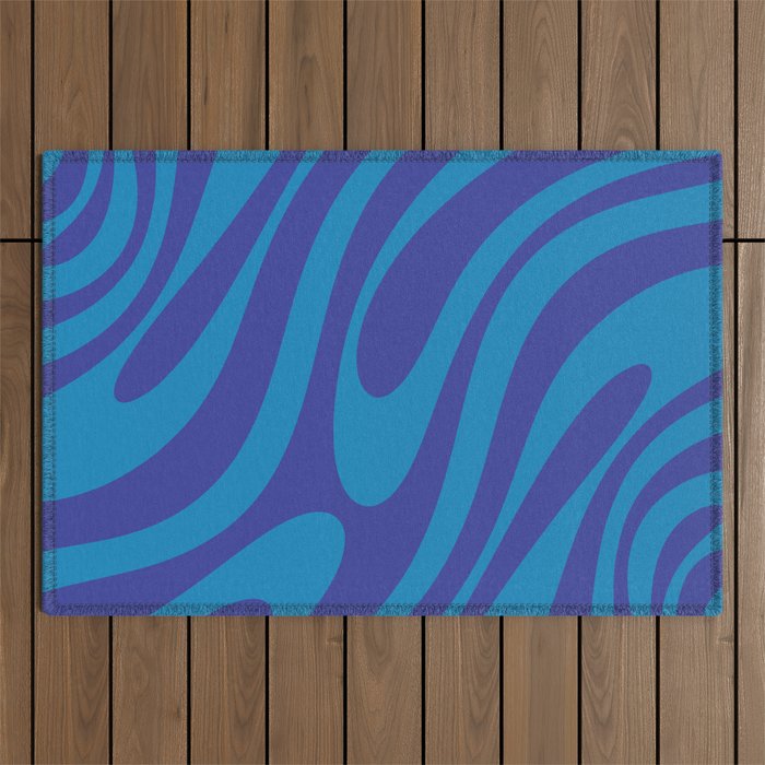 Retro Abstract Pattern Wavy Loops Contemporary Pop Art in Bold Blue Outdoor Rug Gallery Image 1