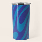 Retro Abstract Pattern Wavy Loops Contemporary Pop Art in Bold Blue Travel Mug Gallery Image 1