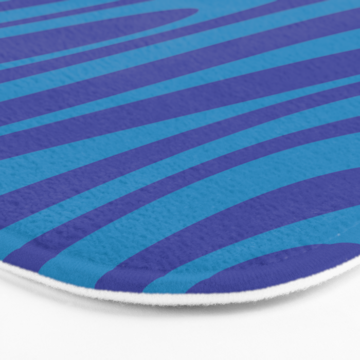 Retro Abstract Pattern Wavy Loops Contemporary Pop Art in Bold Blue Bath Mat Gallery Image 3