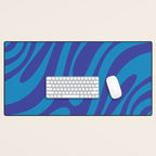 Retro Abstract Pattern Wavy Loops Contemporary Pop Art in Bold Blue Desk Mat Gallery Image 1