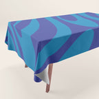 Retro Abstract Pattern Wavy Loops Contemporary Pop Art in Bold Blue Tablecloth Gallery Image 1